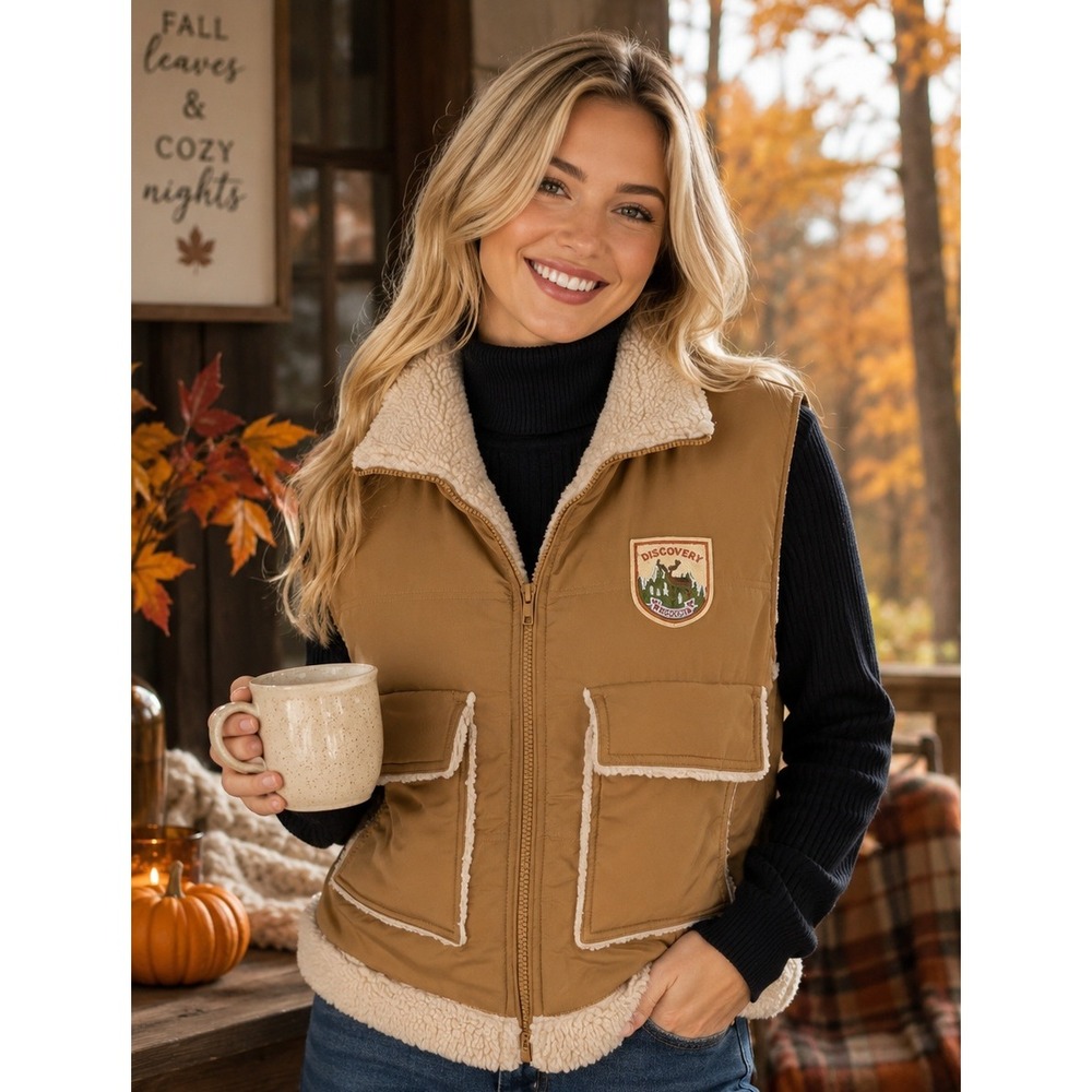 Elodie Discovery Sherpa Lined Utility Vest Camel Brown Womens Medium ELJY3321-NR